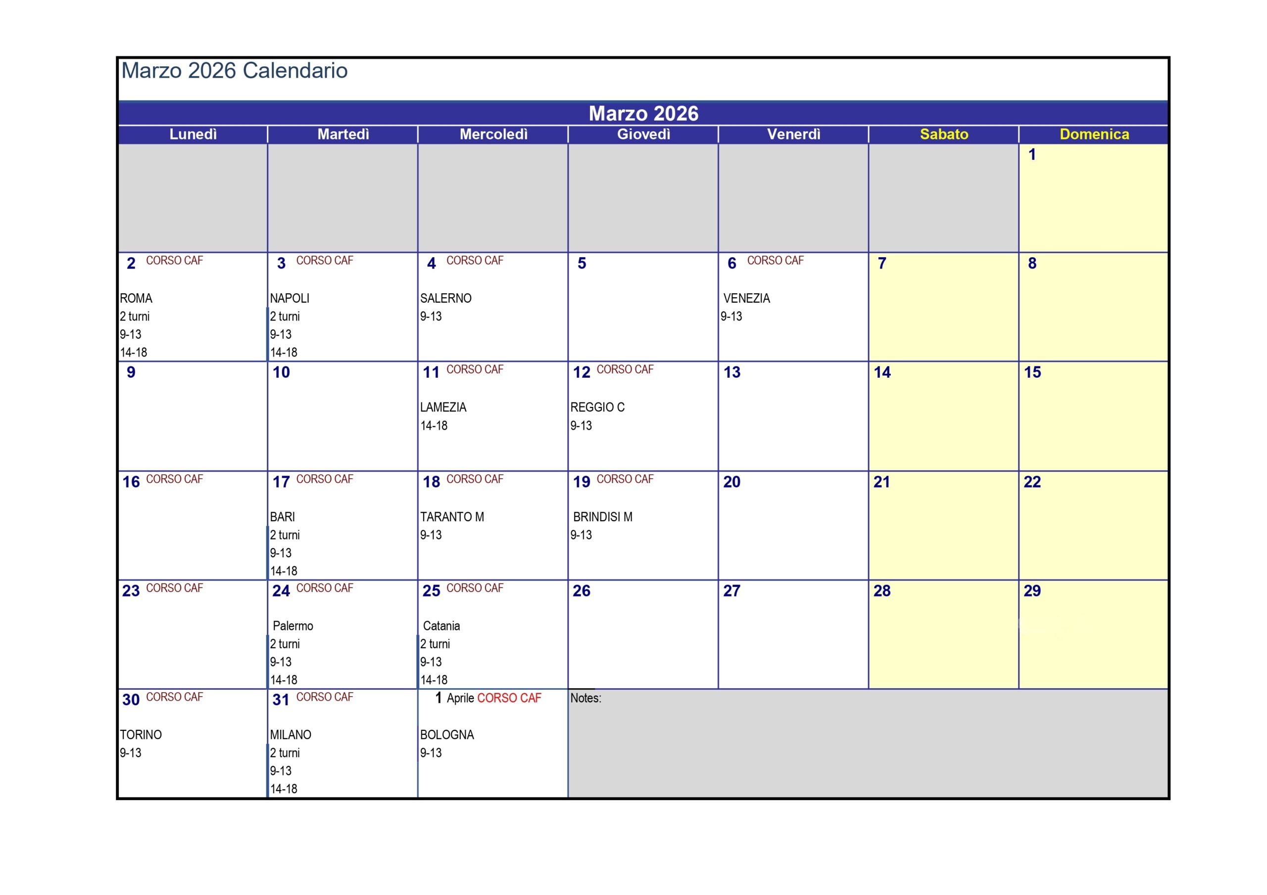 Calendario Corsi Caf Unsic